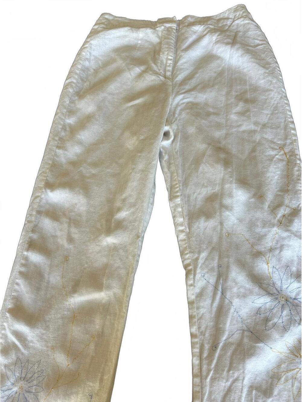 Willi Smith White Linen Embroidered Pants 6